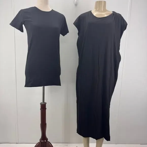 Bundle OAK Side Pleat Box Maxi Dress & Tube Tee Black Cotton XS/S Basic Neutral - Picture 3 of 12